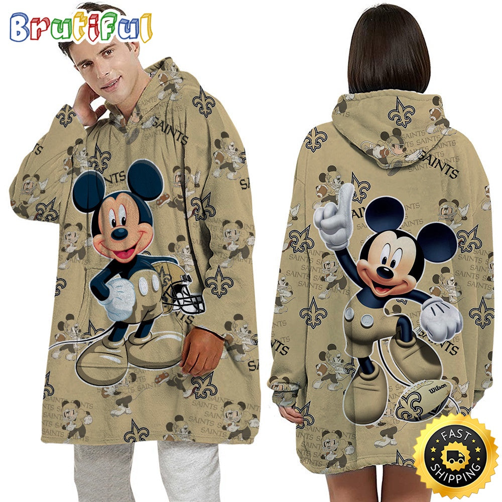 NFL New Orleans Saints Blanket Hoodie Mickey Mouse Lover Unisex Hoodie
