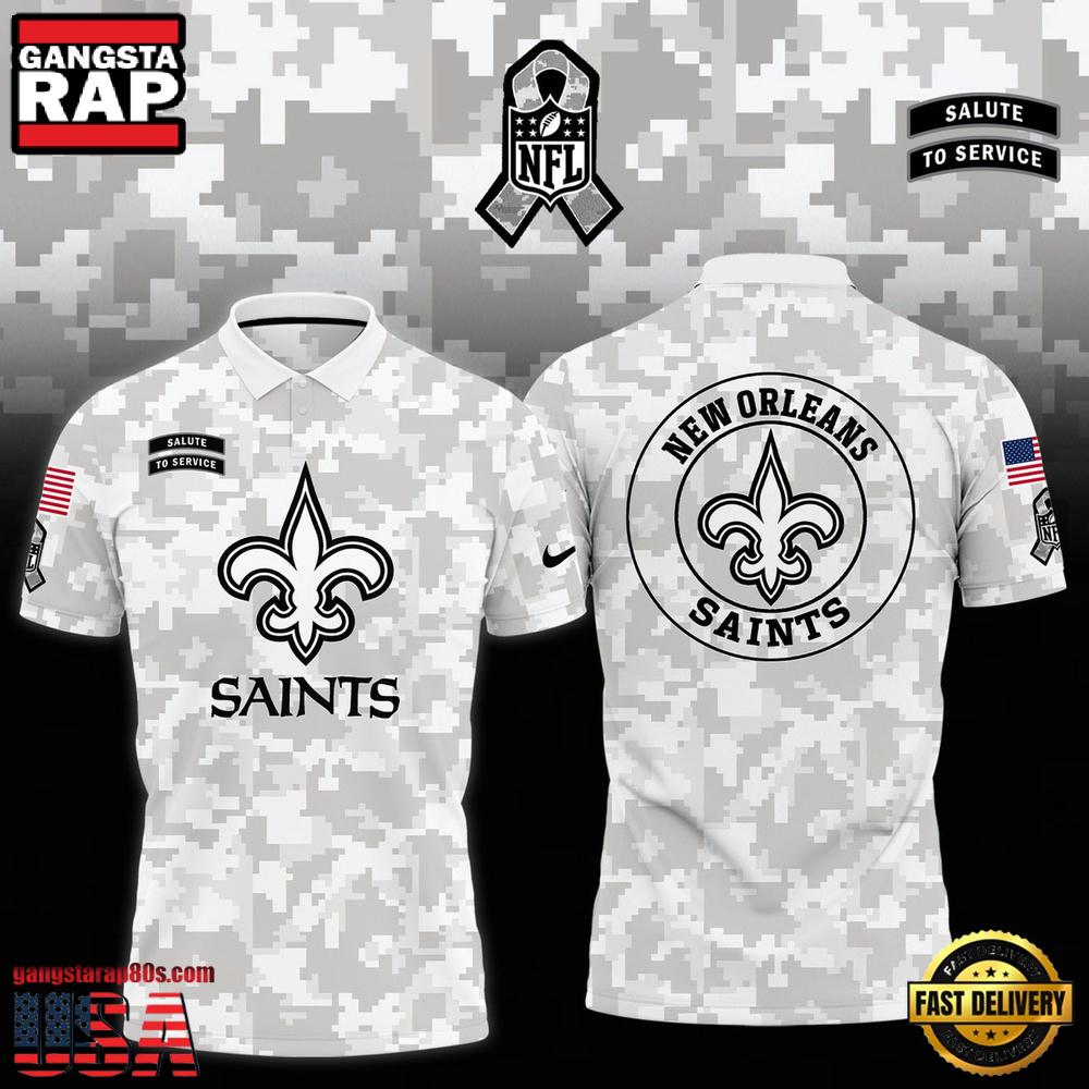 NFL New Orleans Saints Camo 2025 Salute to Service Polo Shirt