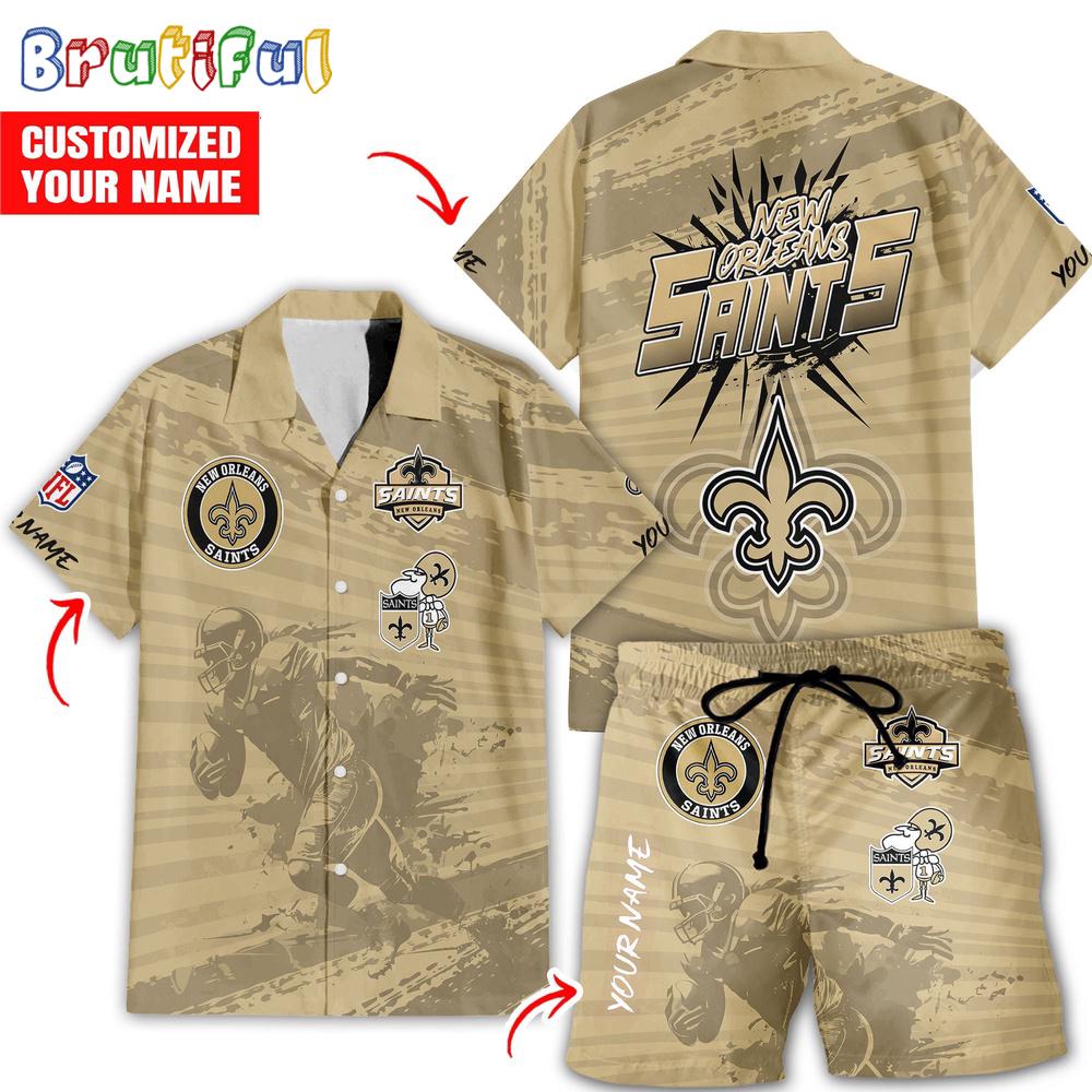 NFL New Orleans Saints Combo Hawaiian Shirt And Shorts, Football Summer Beach Hawaiian Sets