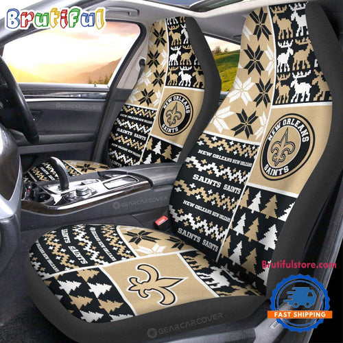 NFL New Orleans Saints Design Christmas Car Seat Covers, Football Xmas Car Decor