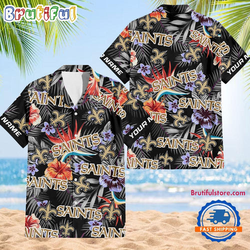 NFL New Orleans Saints Football Team Flower Summer Design Hawaiian Button Shirt