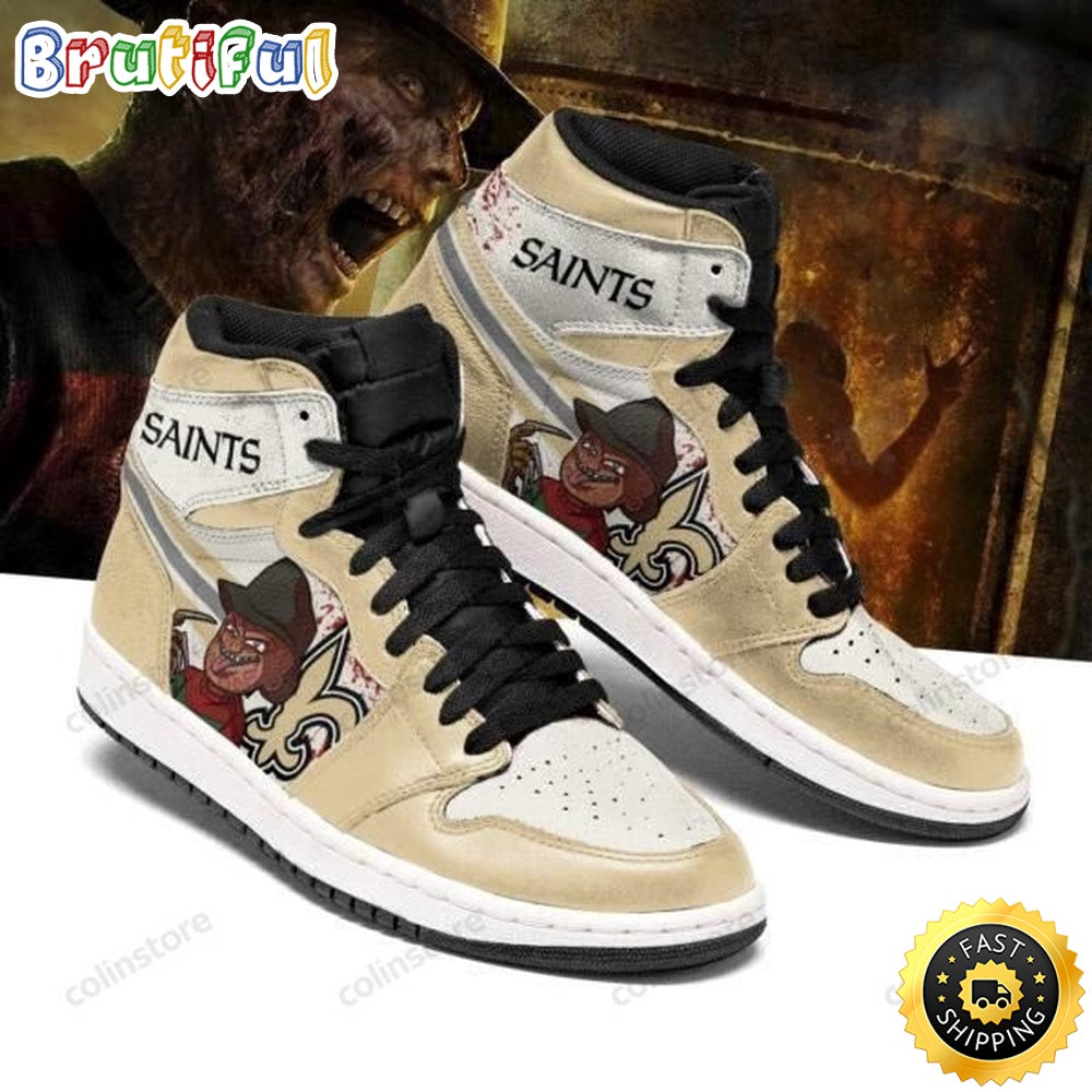 NFL New Orleans Saints Golden White Air Jordan 1 High Sneakers For Fans