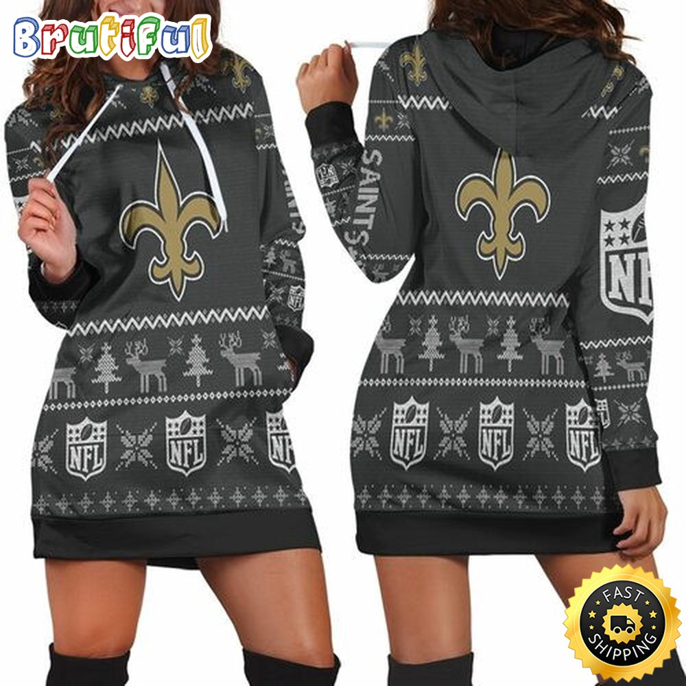 NFL New Orleans Saints Hoodie Dress Christmas Print 3D Hoodie Women