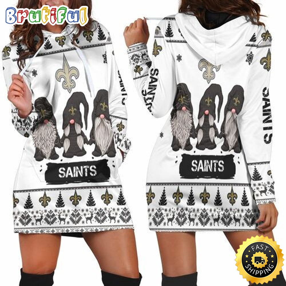 NFL New Orleans Saints Hoodie Dress Gnomes All Over Print Hoodie Women
