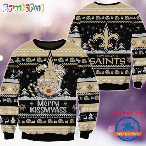 New Orleans Saints NFL 2024 Merrykissmyass Funny Santa Claus Christmas Ugly Sweater