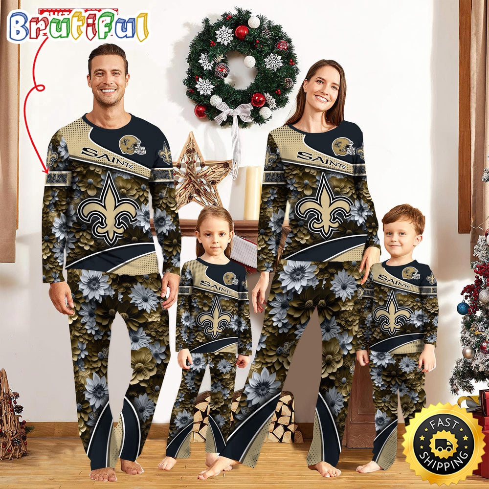 NFL New Orleans Saints Pajamas Flower Sports For Family Custom Name Pajamas