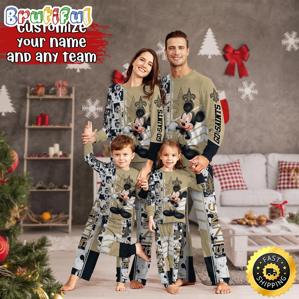 NFL New Orleans Saints Pajamas Mickey Mouse For Family Custom Name Pajamas