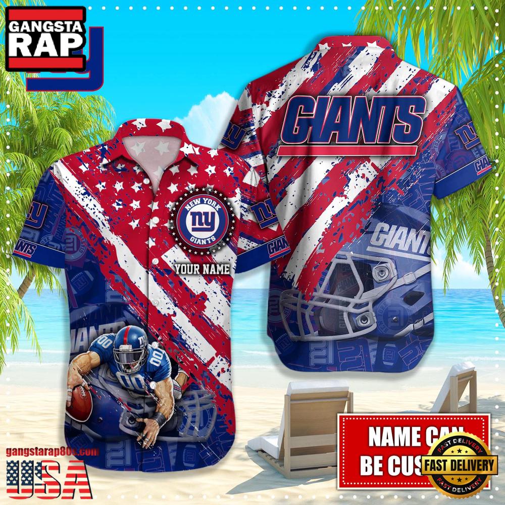 NFL New York Giants Football American Flag Mascot Custom Name Aloha Hawaiian Shirt