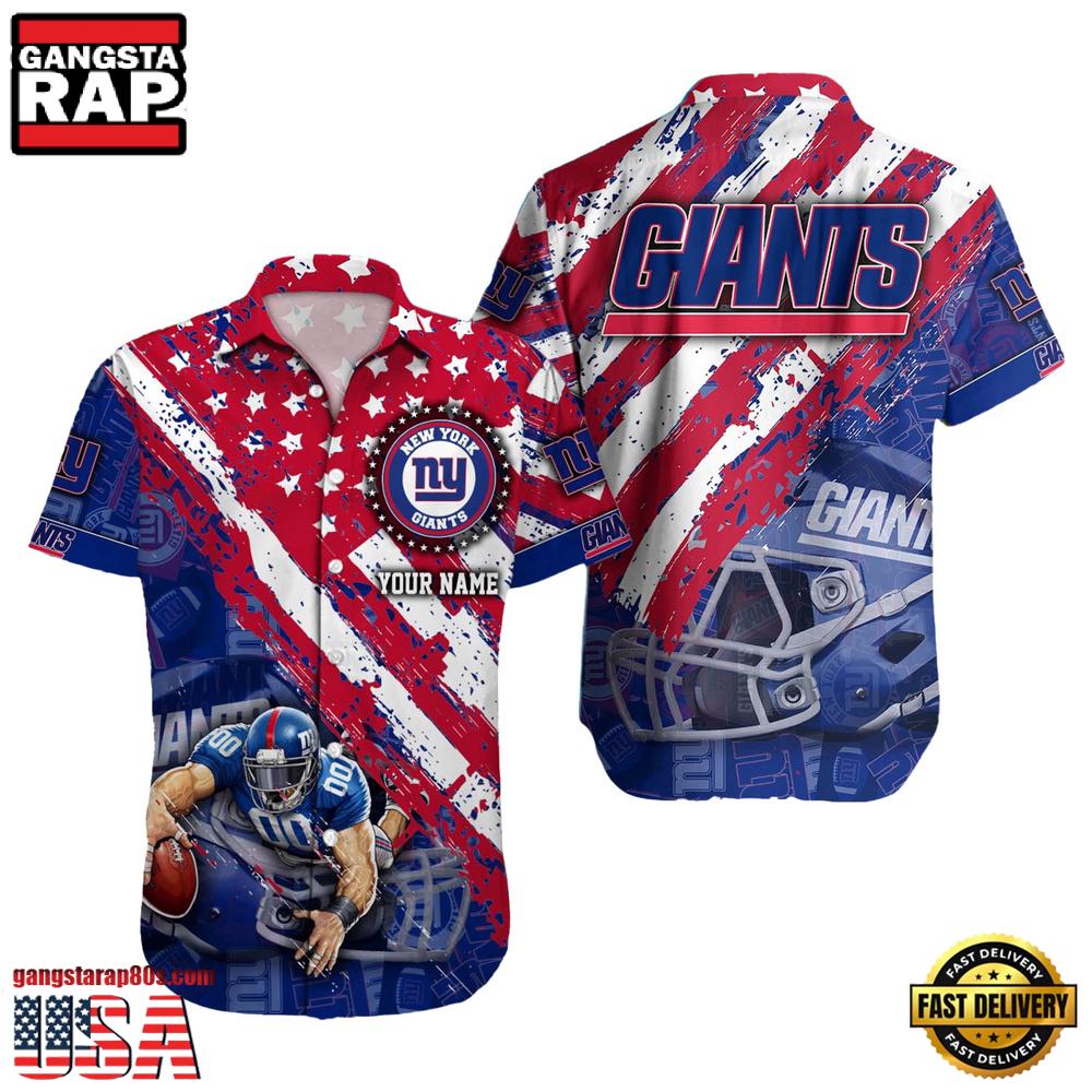 NFL New York Giants Football American Flag Mascot Custom Name Aloha Hawaiian Shirt