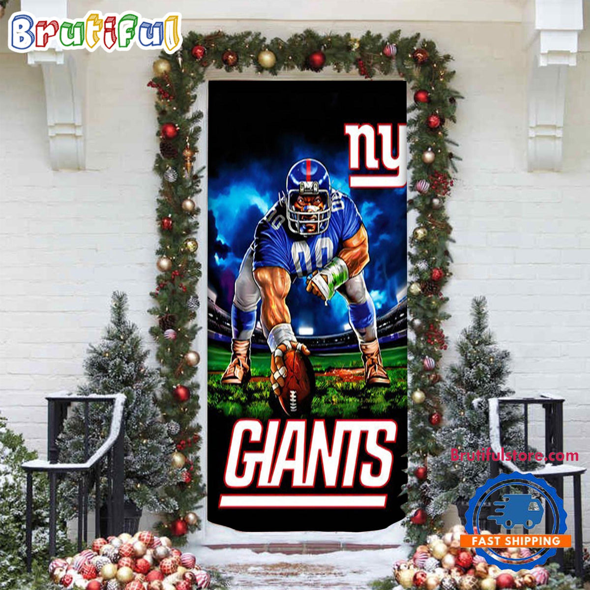NFL New York Giants Football Team Christmas Door Cover, Football Christmas Door Wrap