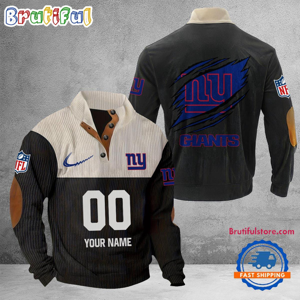 NFL New York Giants Football Team Custom Name And Number Buttoned Collar Sweatshirt