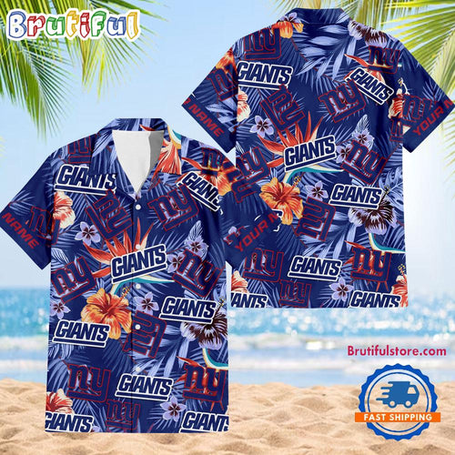 NFL New York Giants Football Team Flower Summer Design Hawaiian Button Shirt