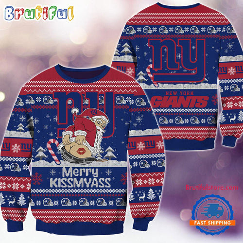 New York Giants NFL 2024 Merrykissmyass Funny Santa Claus Christmas Ugly Sweater