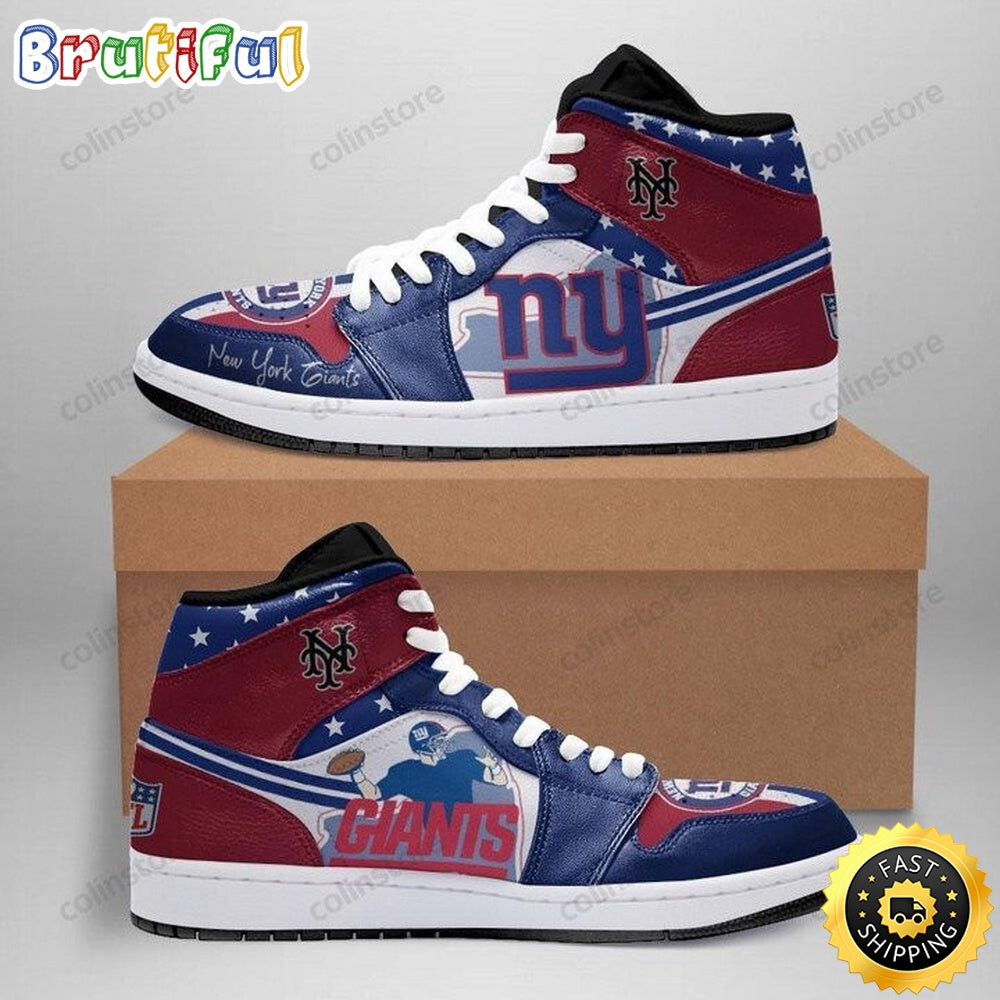 NFL New York Giants Red Blue Air Jordan 1 High Sneakers For Fans