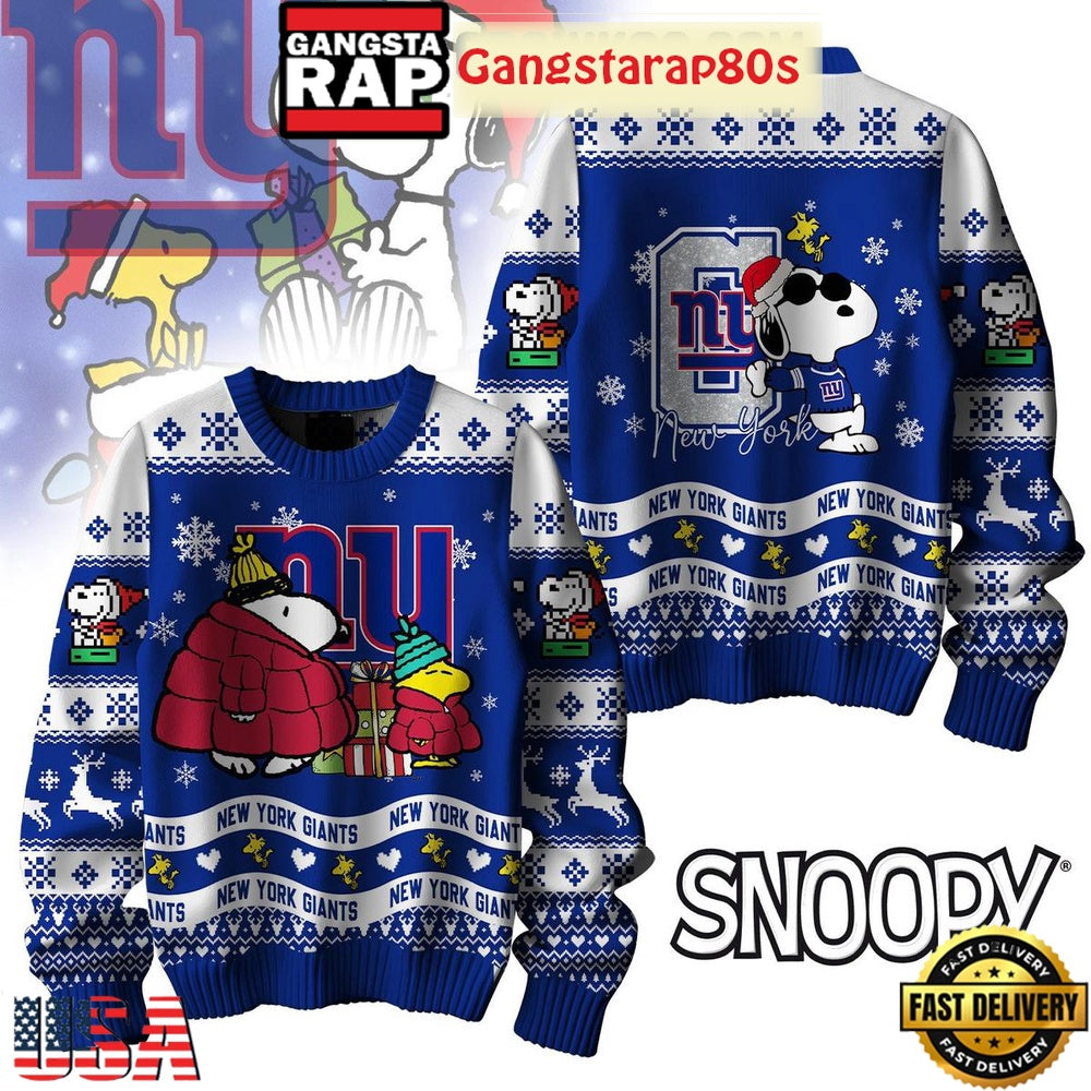 NFL New York Giants x Peanuts Snoopy New Design 2025 Ugly Christmas Sweater