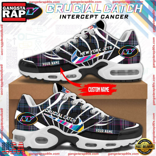 NFL New York Jets Crucial Catch Intercept Cancer Air Max Plus Shoes Running Sneakers