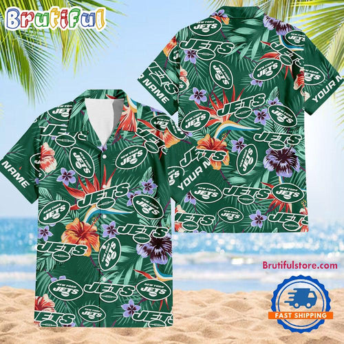 NFL New York Jets Football Team Flower Summer Design Hawaiian Button Shirt