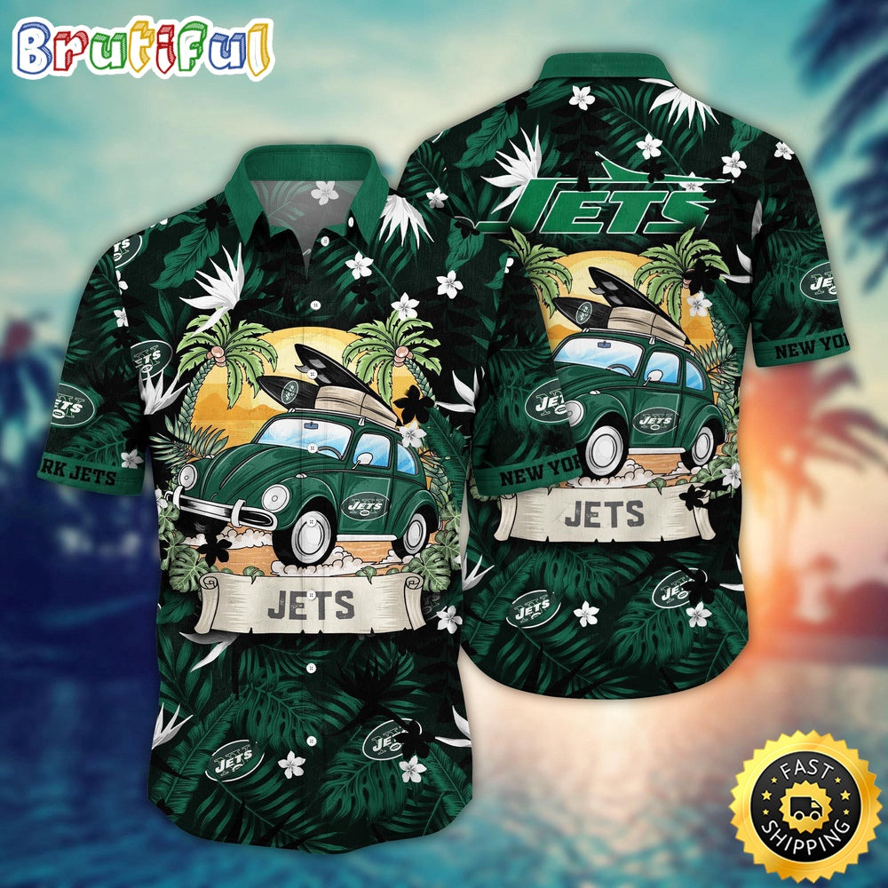 NFL New York Jets Hawaii Shirt Car Plam Tree Aloha Shirt