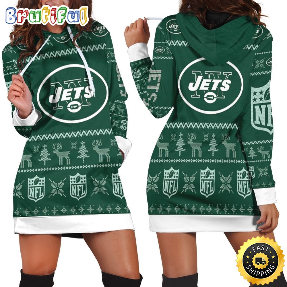 NFL New York Jets Hoodie Dress Christmas Print 3D Hoodie Women