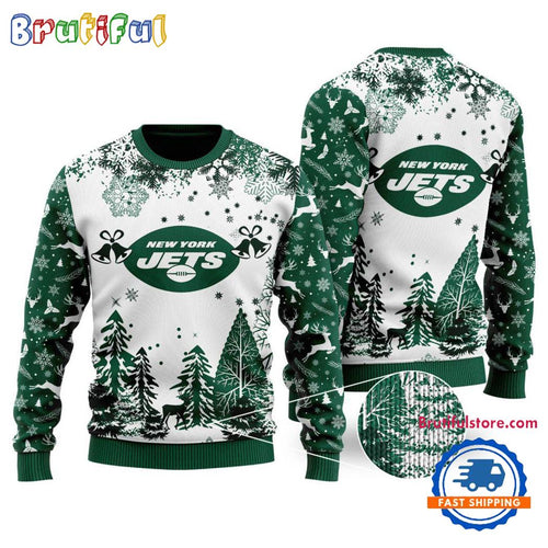 NFL New York Jets Logo Football Team Special Xmas Tree Christmas Ugly Sweater