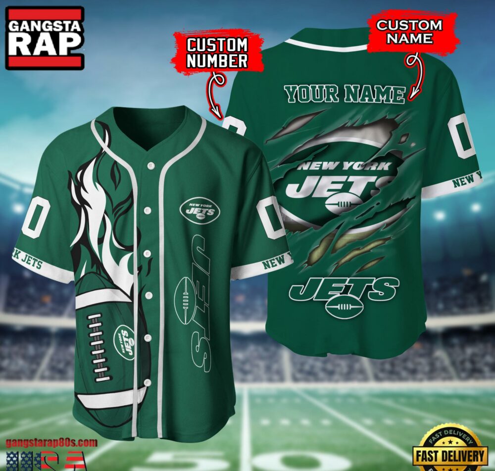 NFL New York Jets Team Logo Litmited Edition Baseball Jersey Shirt