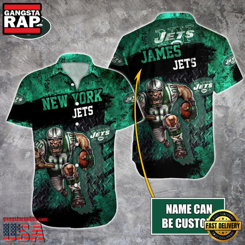 NFL New York Jets Warrior Mascot Custom Name Aloha Hawaiian Shirt