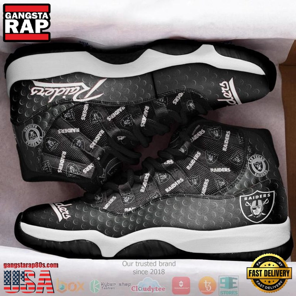 NFL Oakland Raiders Black Unique Design Air Jordan 11 Sneaker Shoes
