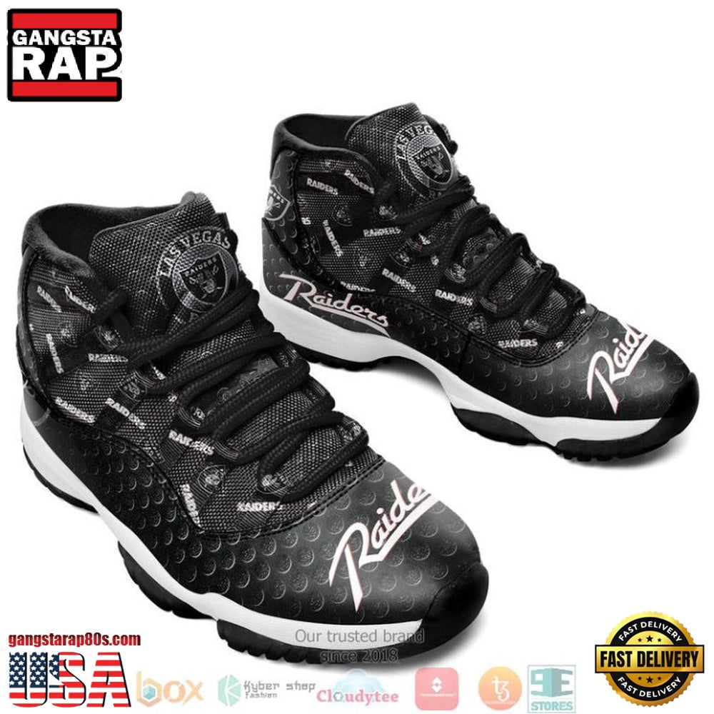 NFL Oakland Raiders Black Unique Design Air Jordan 11 Sneaker Shoes