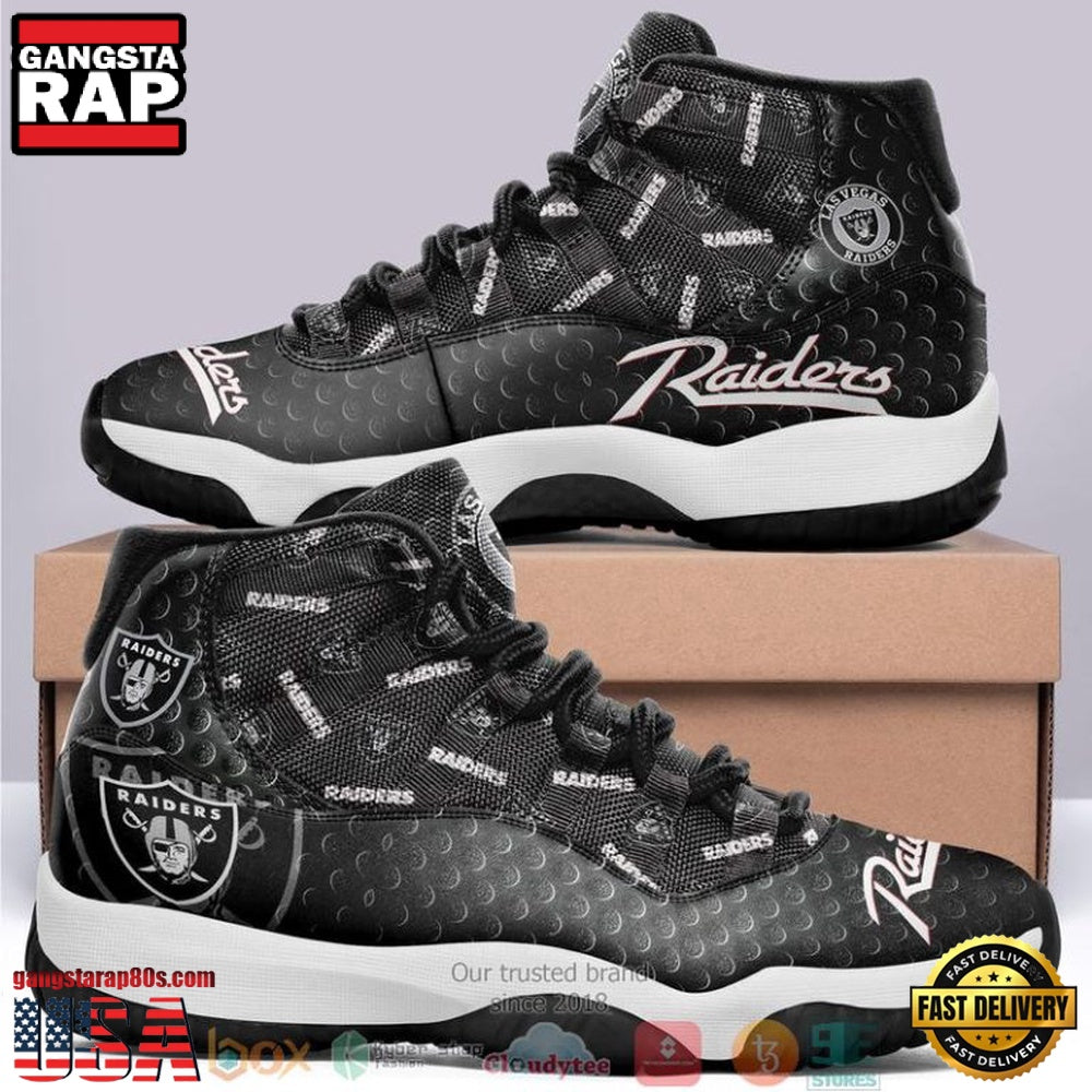 NFL Oakland Raiders Black Unique Design Air Jordan 11 Sneaker Shoes