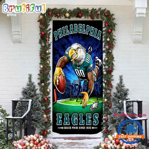 NFL Philadelphia Eagles Mascot Football Christmas Door Cover, Football Xmas Door Cover