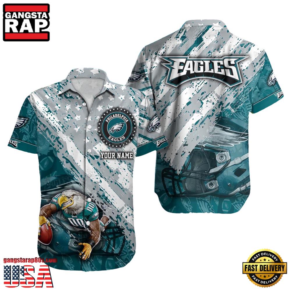 NFL Philadelphia Eagles Football American Flag Mascot Custom Name Aloha Hawaiian Shirt