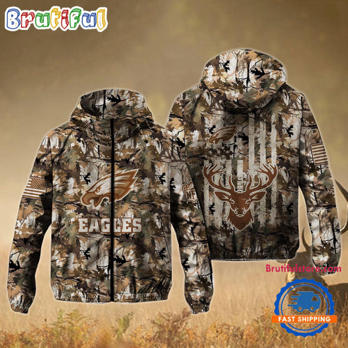 NFL Philadelphia Eagles Football Camo Hunting Deer Windbreaker Outdoor Jacket