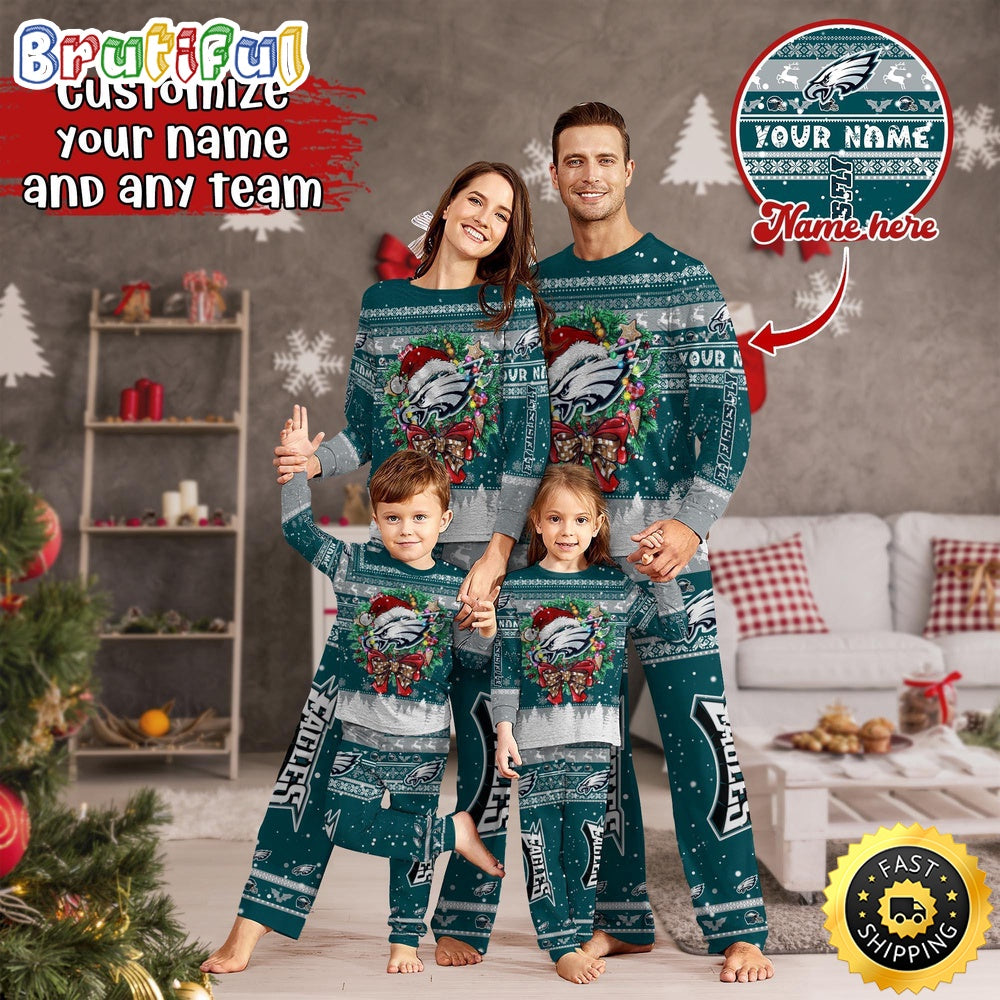 NFL Philadelphia Eagles Pajamas Christmas For Family Custom Name Pajamas