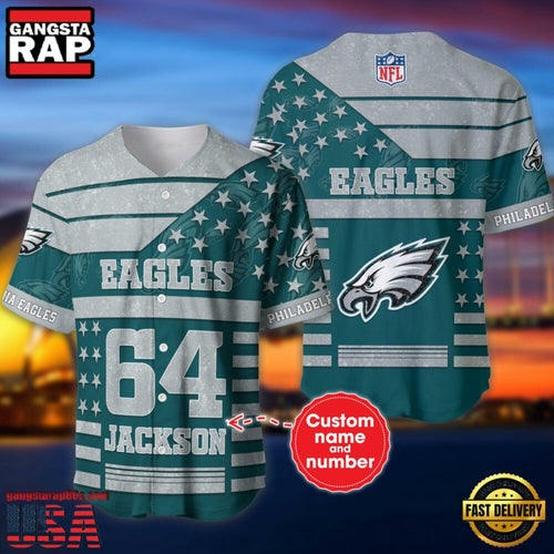 NFL Philadelphia Eagles Custom Name Number Name Number American Flag Baseball Jersey Shirt