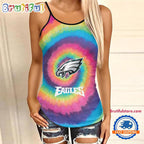 NFL Philadelphia Eagles Rainbow Pattern Summer Women’s Criss Cross Tank Top