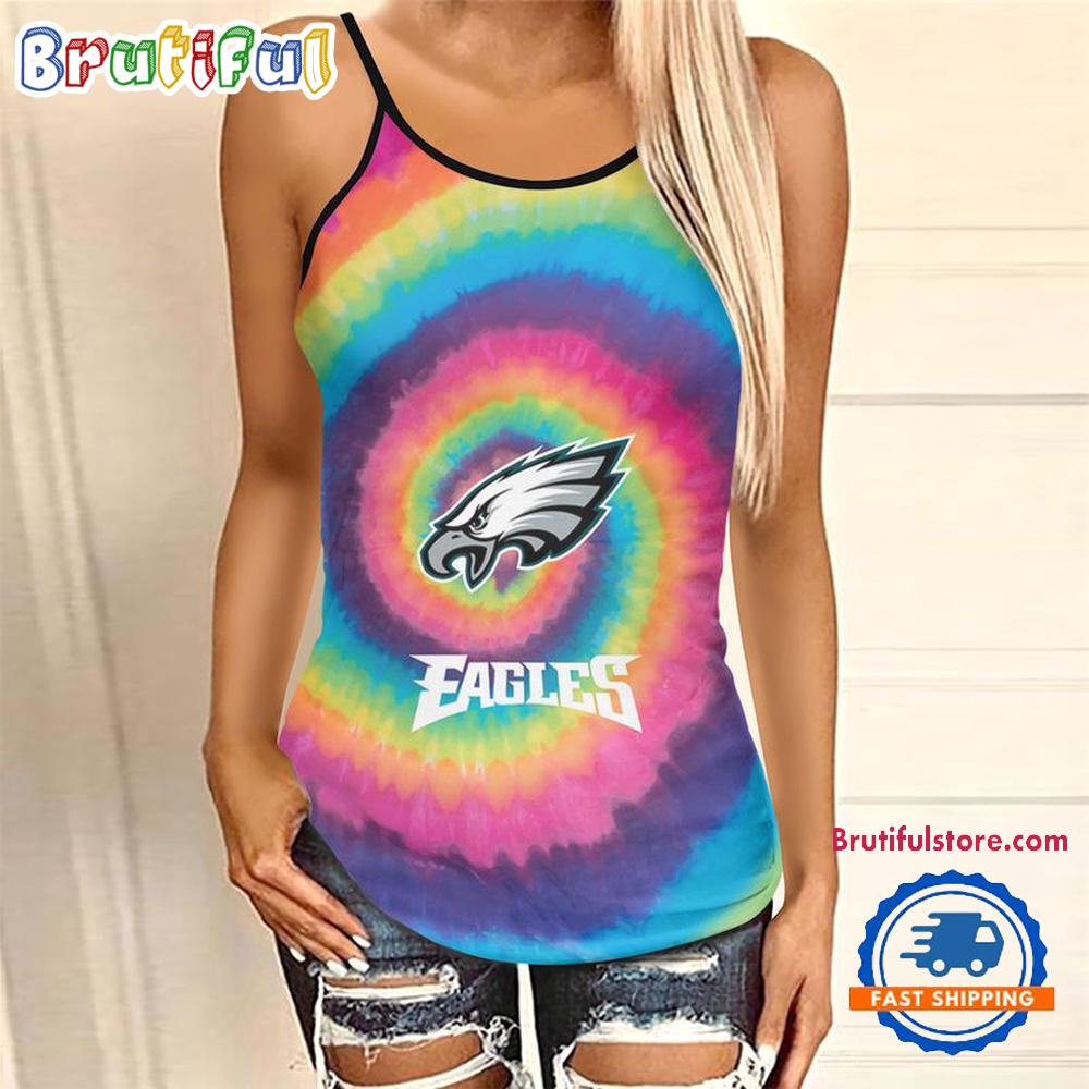NFL Philadelphia Eagles Rainbow Pattern Summer Women’s Criss Cross Tank Top