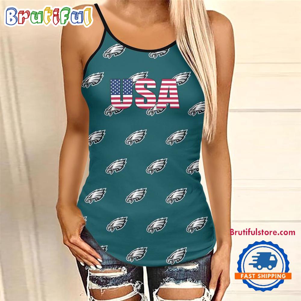 NFL Philadelphia Eagles USA Independence Day Women’s Criss Cross Tank Top