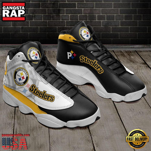 NFL Pittsburgh Steelers Black New Design Air Jordan 13 Running Sneakers Shoes