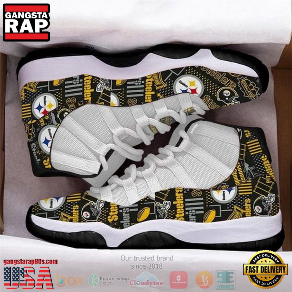 NFL Pittsburgh Steelers Black Unique Design Air Jordan 11 Shoes