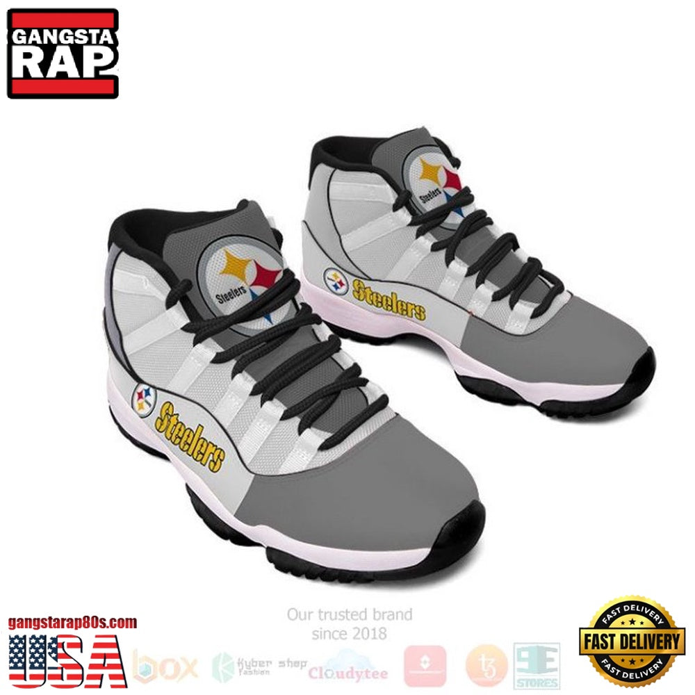 NFL Pittsburgh Steelers Grey Unique Design Air Jordan 11 Shoes
