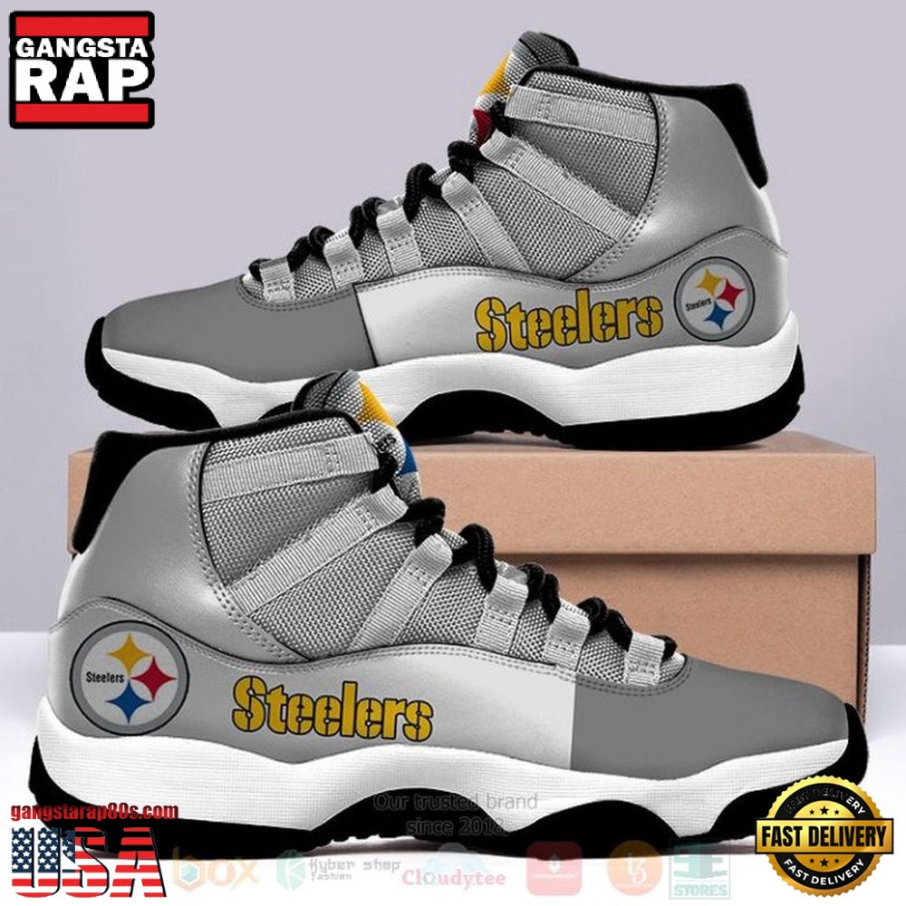 NFL Pittsburgh Steelers Grey Unique Design Air Jordan 11 Shoes