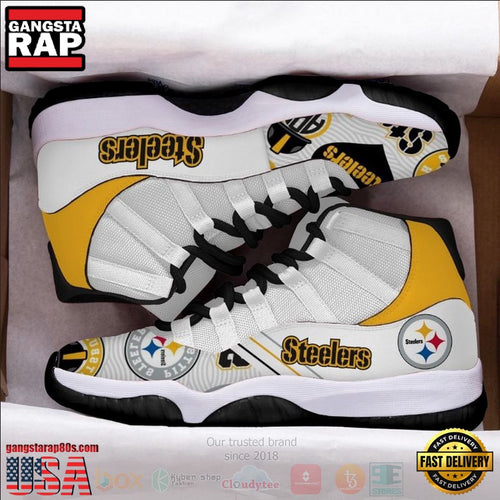 NFL Pittsburgh Steelers Grey-White Unique Design Air Jordan 11 Shoes