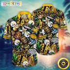 NFL Pittsburgh Steelers Hawaii Shirt Flower Tiki Me Off Aloha Shirt
