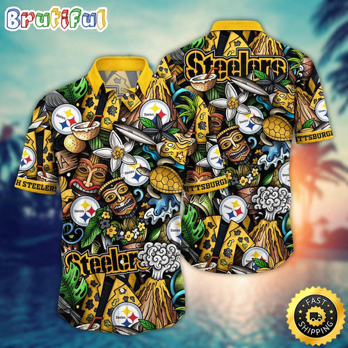 NFL Pittsburgh Steelers Hawaii Shirt Flower Tiki Me Off Aloha Shirt
