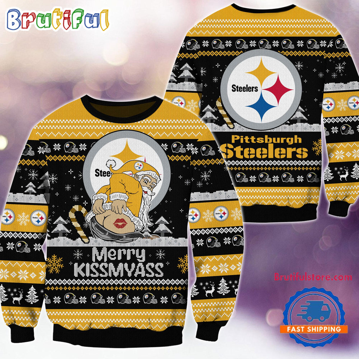 Pittsburgh Steelers NFL 2024 Merrykissmyass Funny Santa Claus Christmas Ugly Sweater