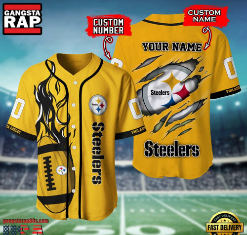 NFL Pittsburgh Steelers Team Logo Litmited Edition Baseball Jersey Shirt