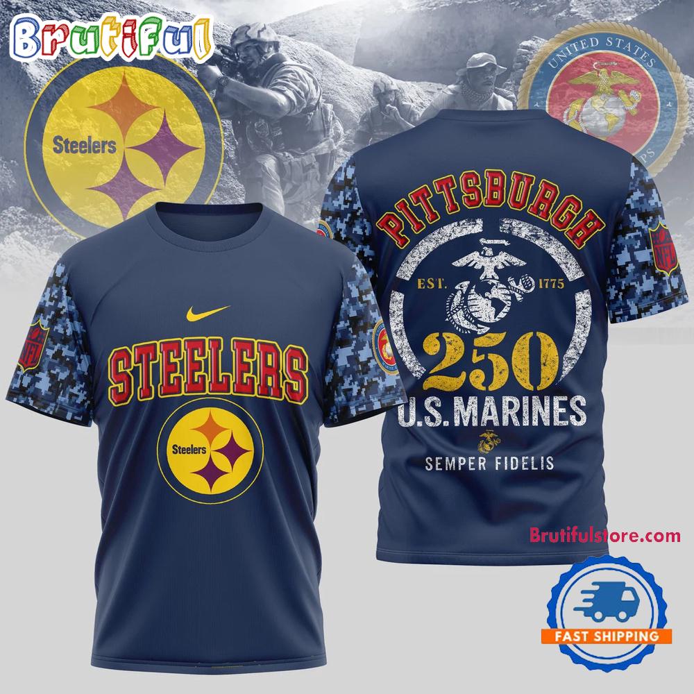 NFL Pittsburgh Steelers US Marines 250 Years Est.1775 Unisex 3D T Shirt
