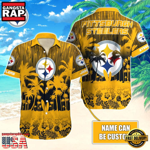 NFL Pittsburgh Steelers Vintage Style Custom Name Aloha Hawaiian Shirt