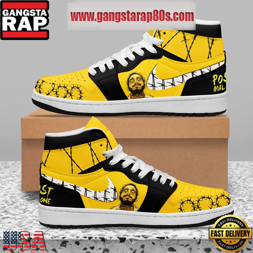 Post Malone Sunflower Song Artist Air Jordan 1 Sneakers Shoes White Lace