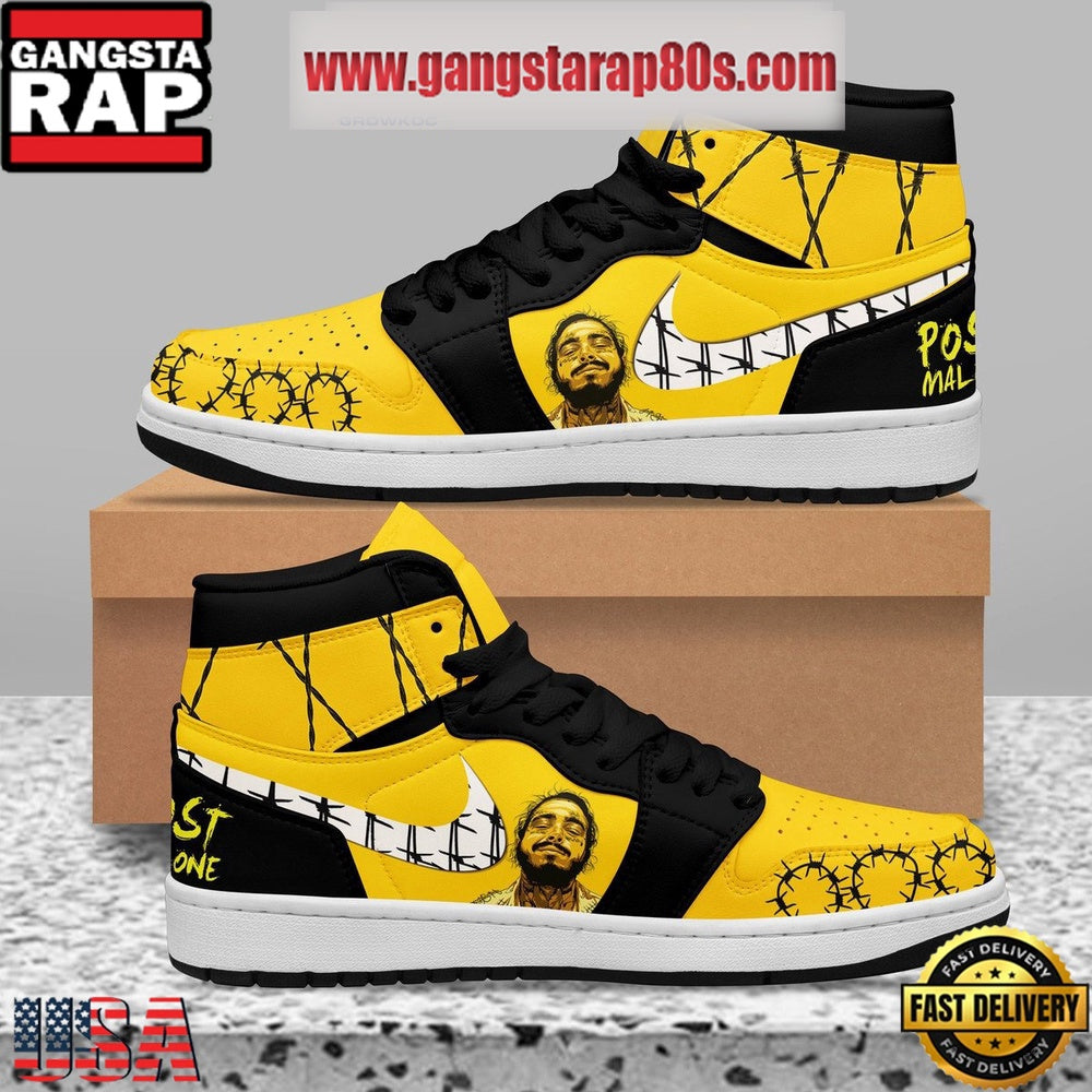 Post Malone Sunflower Song Artist Black Lace Air Jordan 1 Sneakers Shoes